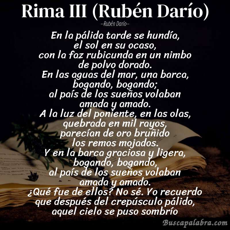 Poema Rima III (Rubén Darío) de Rubén Darío con fondo de libro