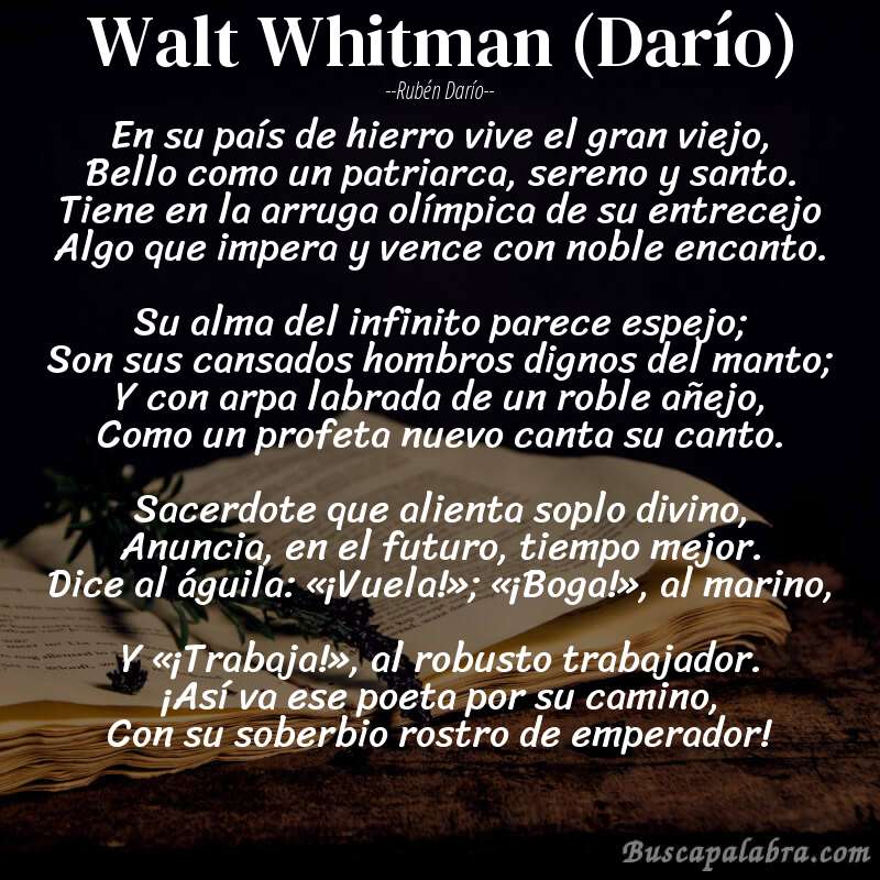 Poema Walt Whitman (Darío) de Rubén Darío con fondo de libro