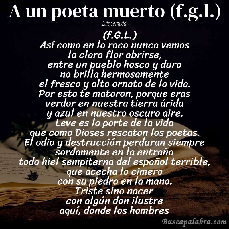 Poema a un poeta muerto (f.g.l.) de Luis Cernuda con fondo de libro