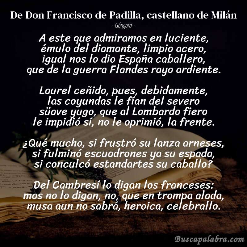 Poema De Don Francisco de Padilla, castellano de Milán de Góngora con fondo de libro
