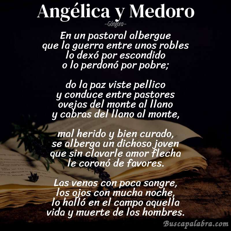 Poema Angélica y Medoro de Góngora con fondo de libro