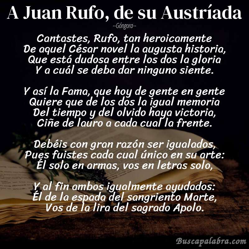 Poema A Juan Rufo, de su Austríada de Góngora con fondo de libro