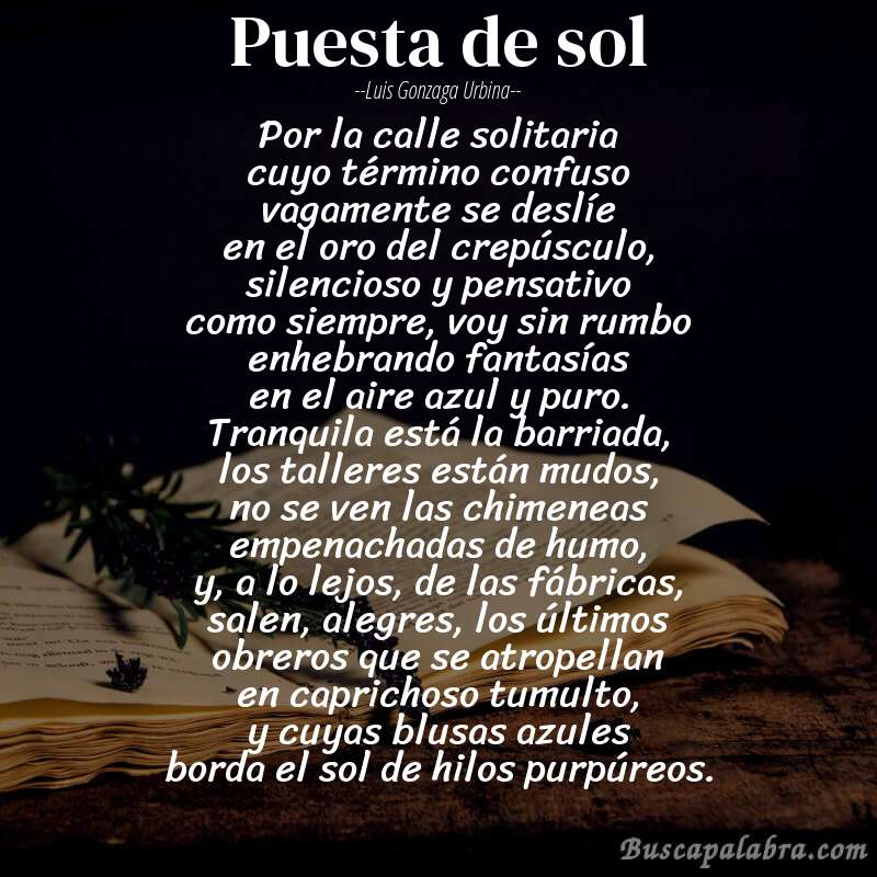 Poema puesta de sol de Luis Gonzaga Urbina con fondo de libro