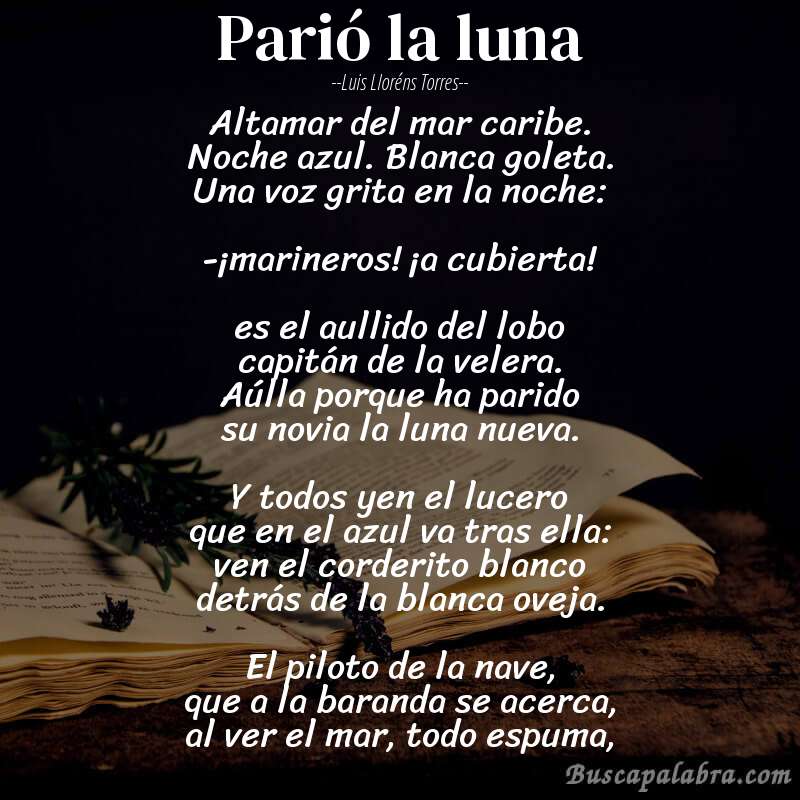 Poema parió la luna de Luis Lloréns Torres con fondo de libro
