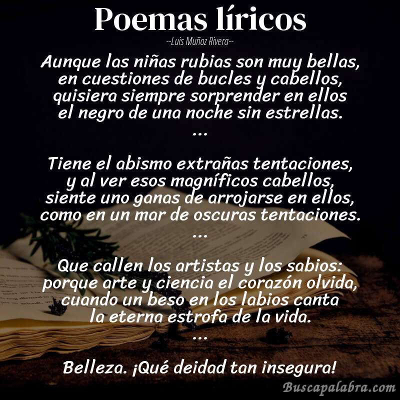 Poema poemas líricos de Luis Muñoz Rivera con fondo de libro