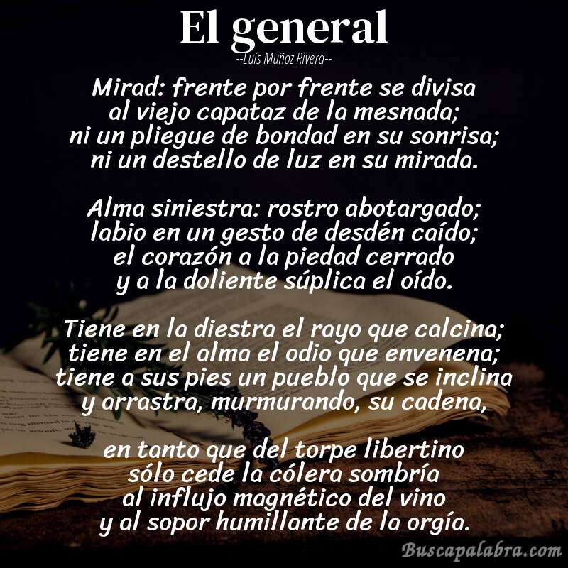 Poema el general de Luis Muñoz Rivera con fondo de libro