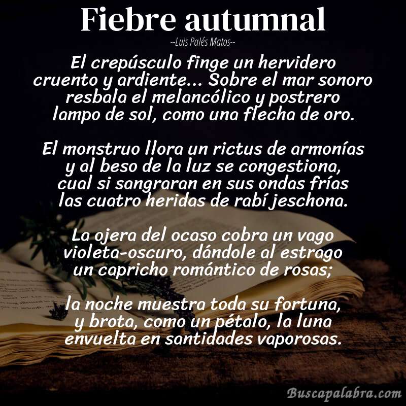 Poema fiebre autumnal de Luis Palés Matos con fondo de libro