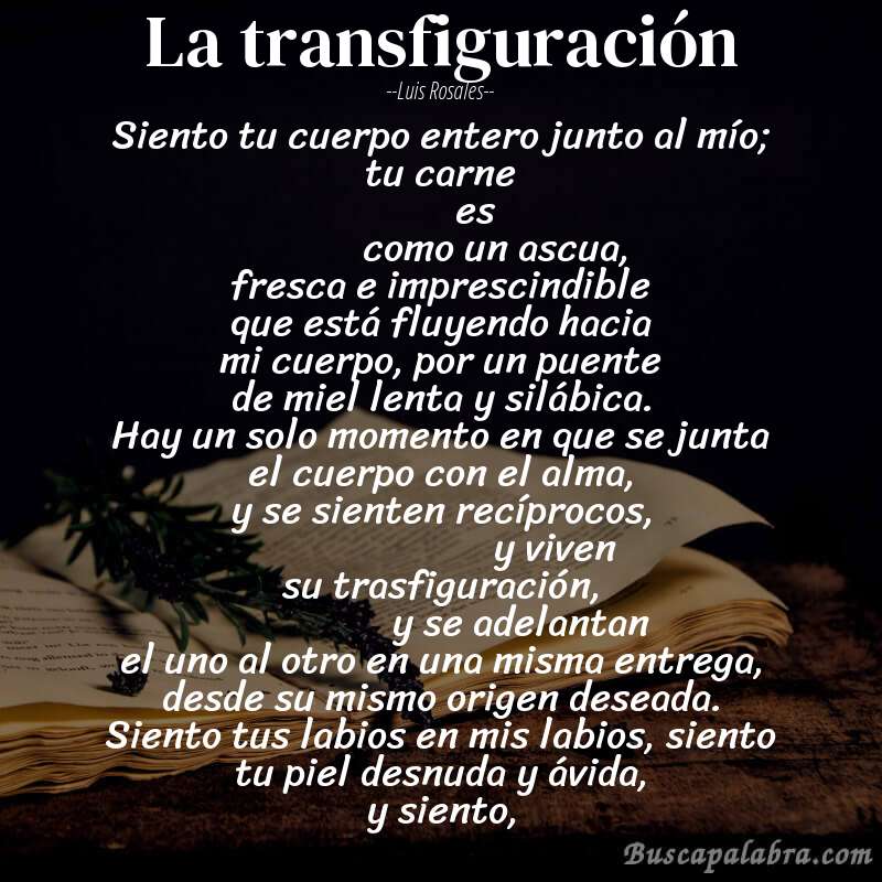 Poema la transfiguración de Luis Rosales con fondo de libro