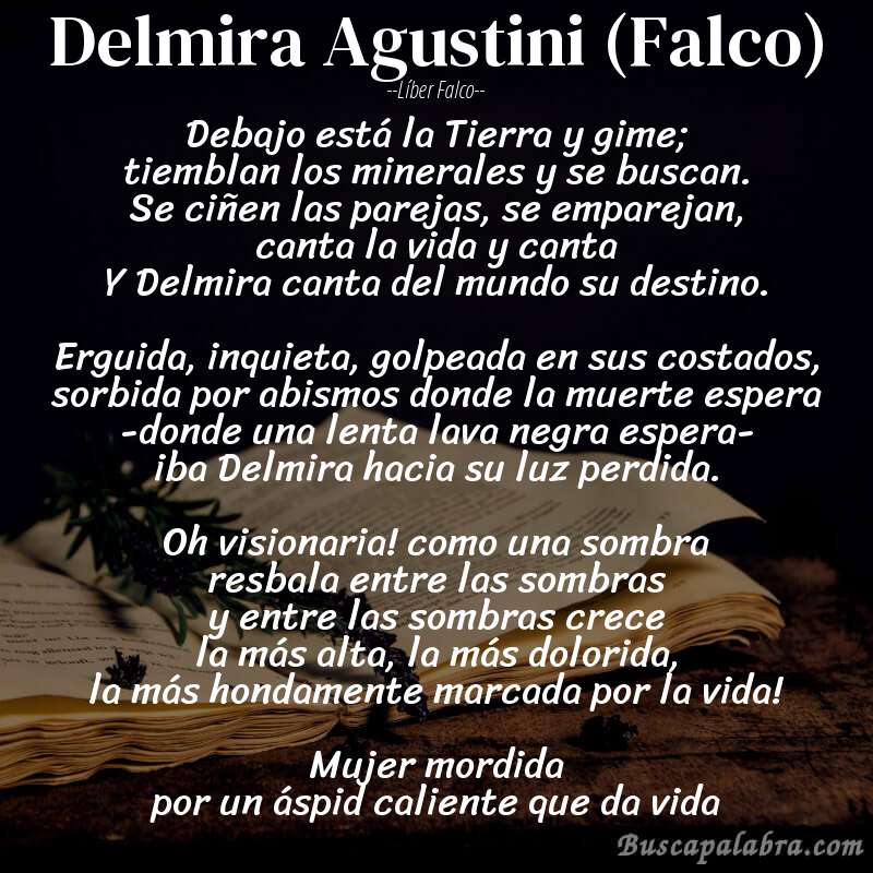 Poema Delmira Agustini (Falco) de Líber Falco con fondo de libro