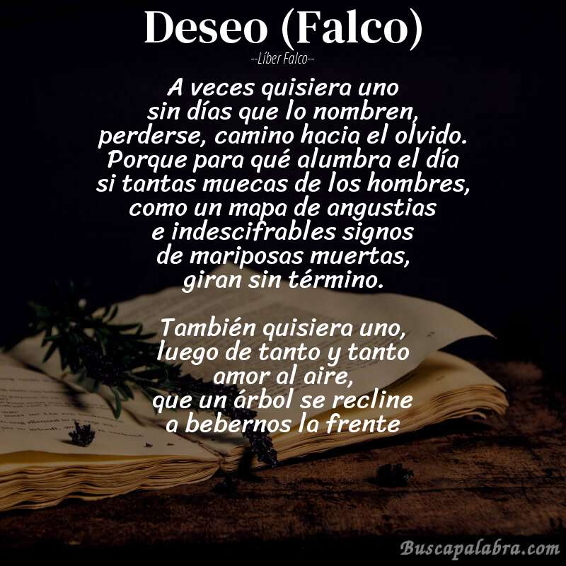 Poema Deseo (Falco) de Líber Falco con fondo de libro