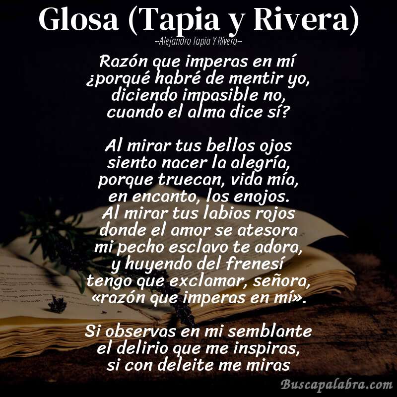 Poema Glosa (Tapia y Rivera) de Alejandro Tapia y Rivera con fondo de libro