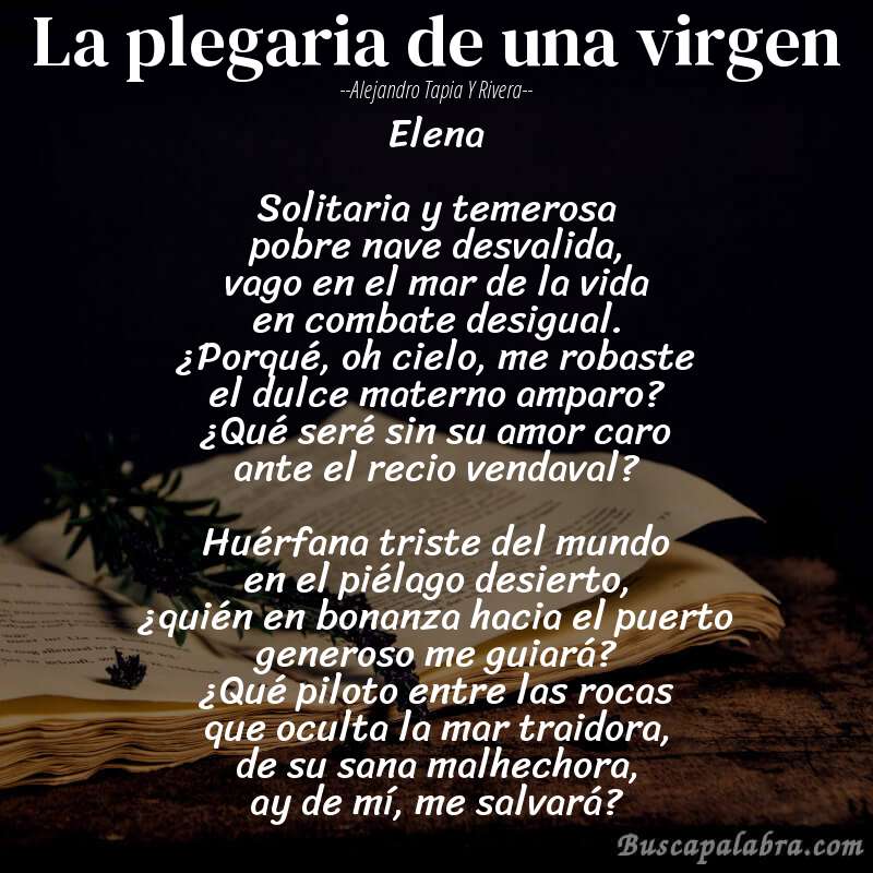 Poema La plegaria de una virgen de Alejandro Tapia y Rivera con fondo de libro