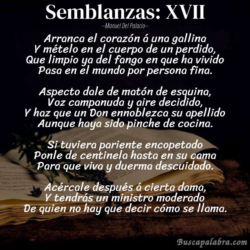 Poema Semblanzas: XVII de Manuel del Palacio con fondo de libro