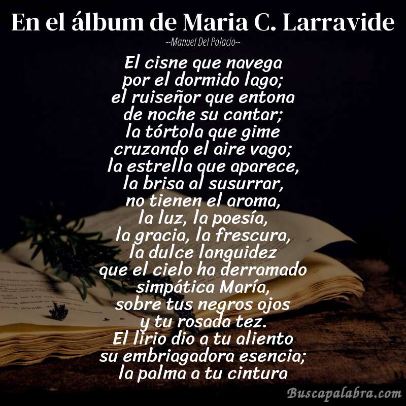 Poema En el álbum de Maria C. Larravide de Manuel del Palacio con fondo de libro