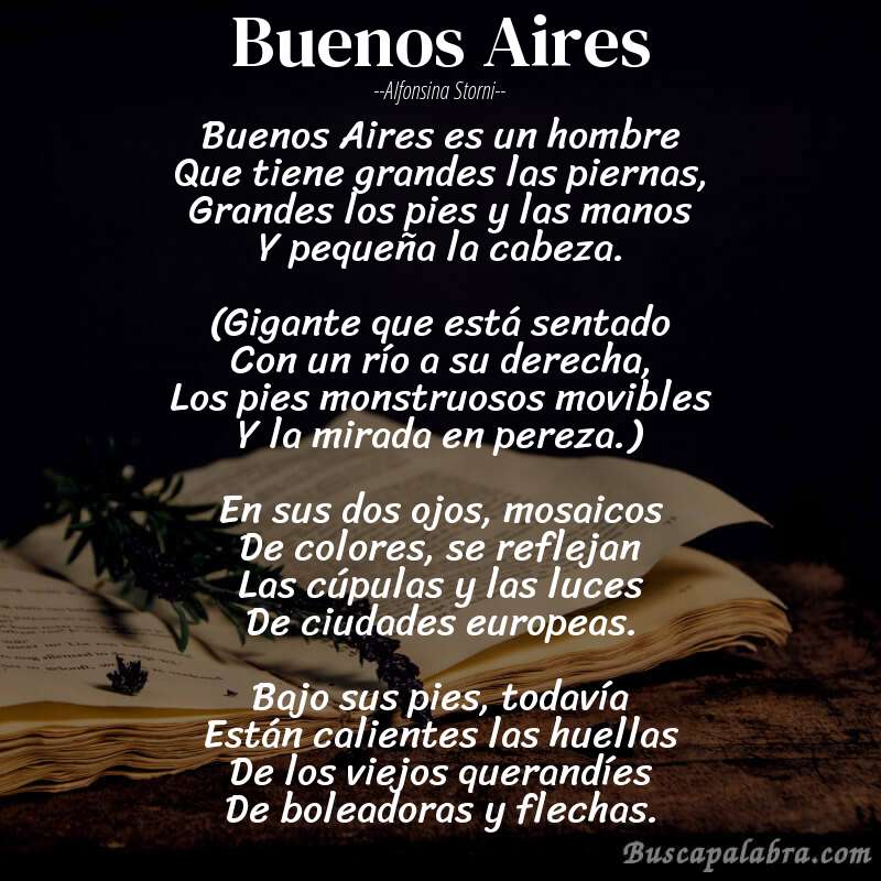 Poema Buenos Aires de Alfonsina Storni con fondo de libro