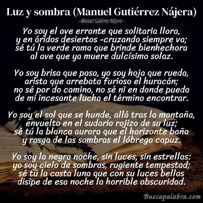Poema Luz y sombra (Manuel Gutiérrez Nájera) de Manuel Gutiérrez Nájera con fondo de libro