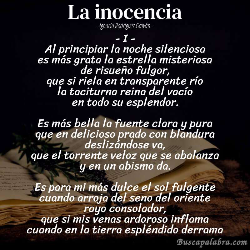 Poema La inocencia de Ignacio Rodríguez Galván con fondo de libro