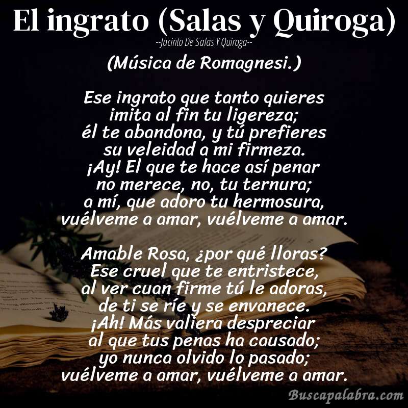 Poema El ingrato (Salas y Quiroga) de Jacinto de Salas y Quiroga con fondo de libro