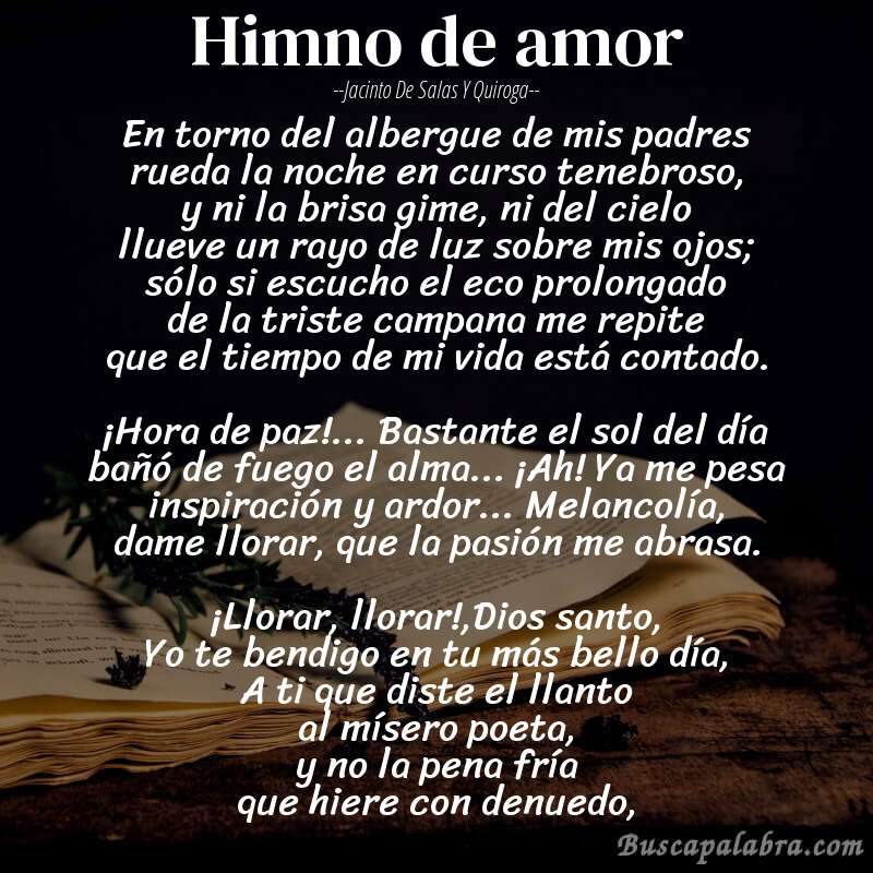 Poema Himno de amor de Jacinto de Salas y Quiroga con fondo de libro