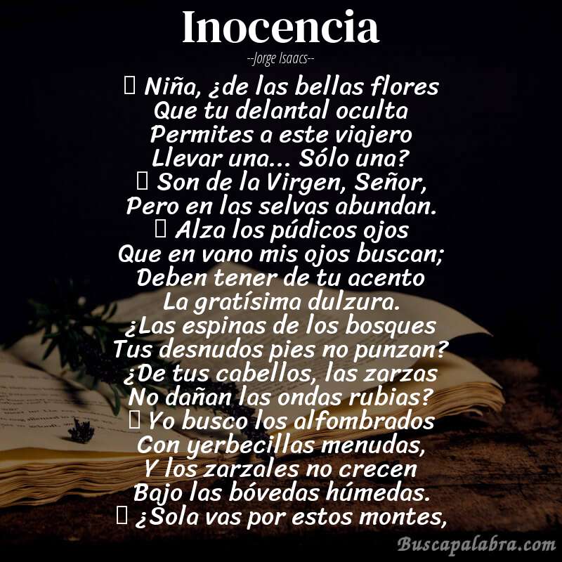 Poema Inocencia de Jorge Isaacs con fondo de libro