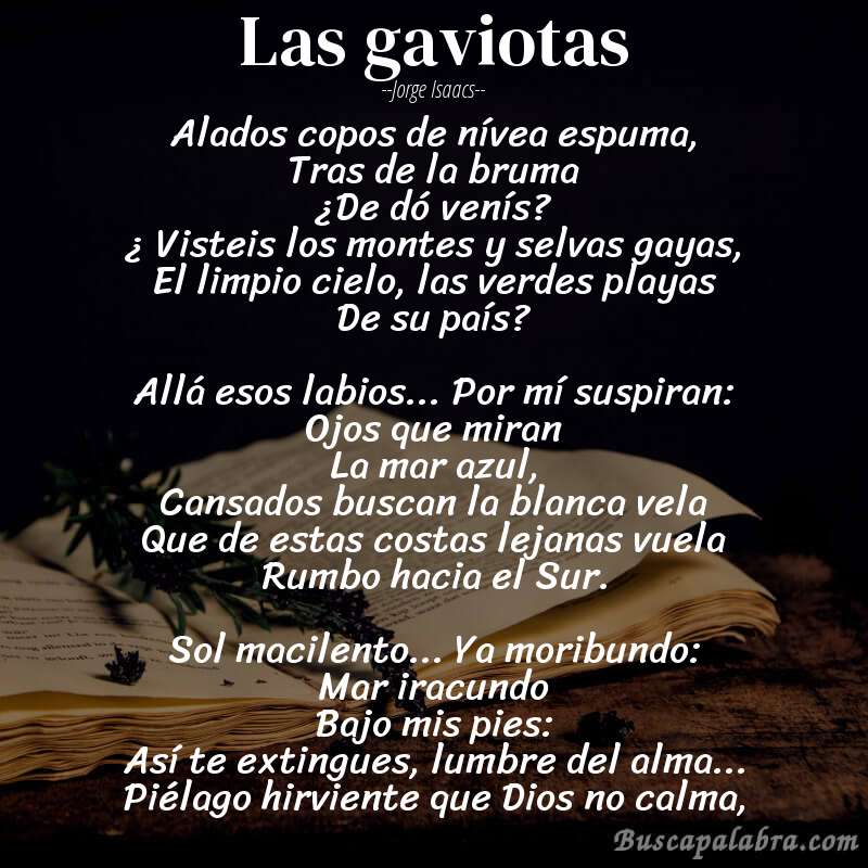 Poema Las gaviotas de Jorge Isaacs con fondo de libro