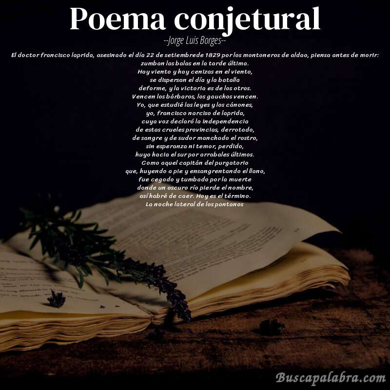 Poema poema conjetural de Jorge Luis Borges con fondo de libro