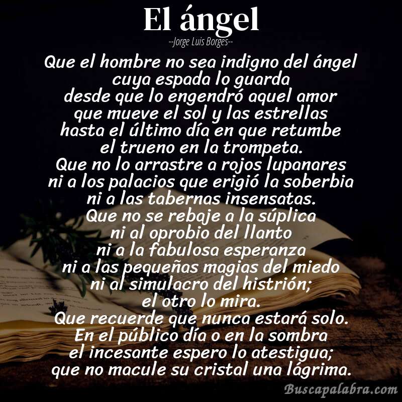 Poema el ángel de Jorge Luis Borges con fondo de libro