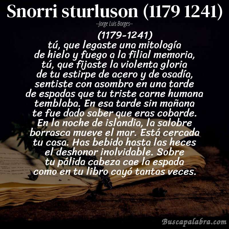 Poema snorri sturluson (1179 1241) de Jorge Luis Borges con fondo de libro