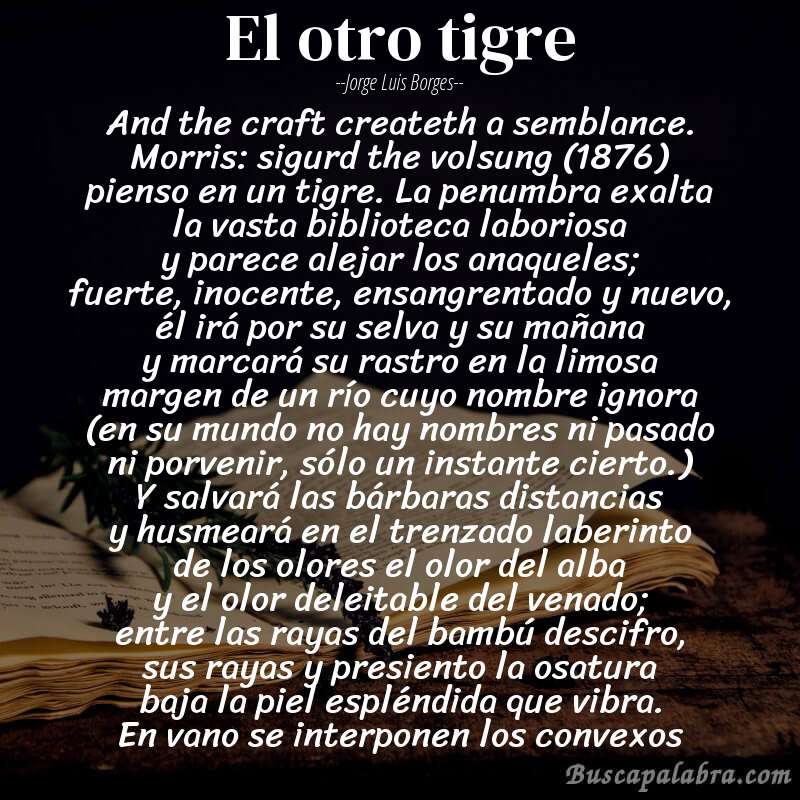 Poema el otro tigre de Jorge Luis Borges con fondo de libro