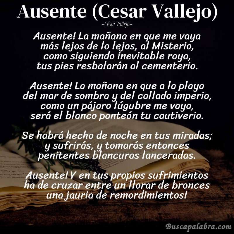 Poema Ausente (Cesar Vallejo) de César Vallejo con fondo de libro