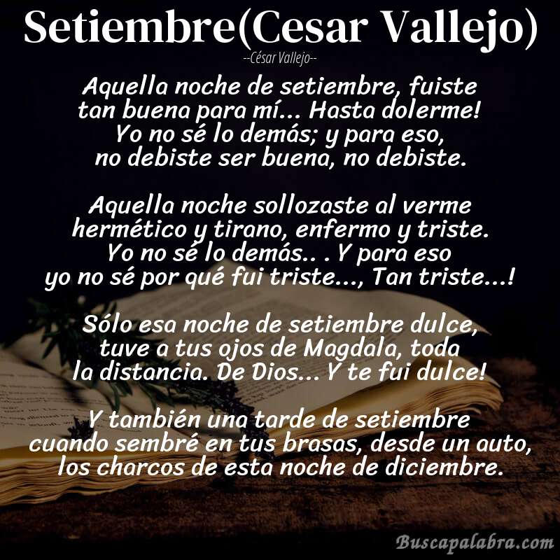 Poema Setiembre(Cesar Vallejo) de César Vallejo con fondo de libro