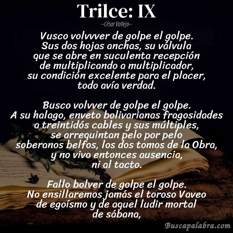 Poema Trilce: IX de César Vallejo con fondo de libro