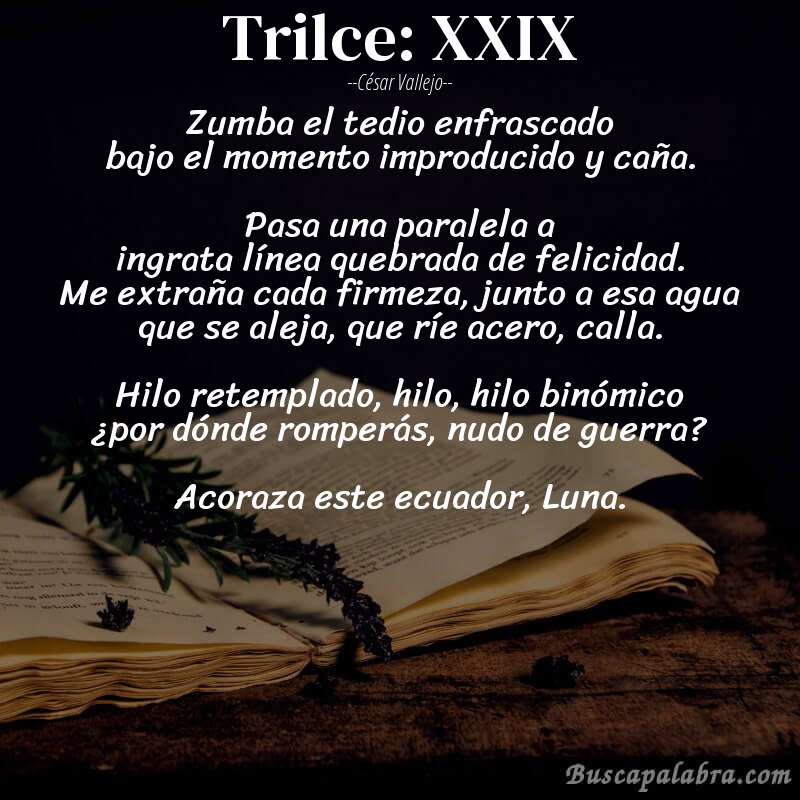 Poema Trilce: XXIX de César Vallejo con fondo de libro
