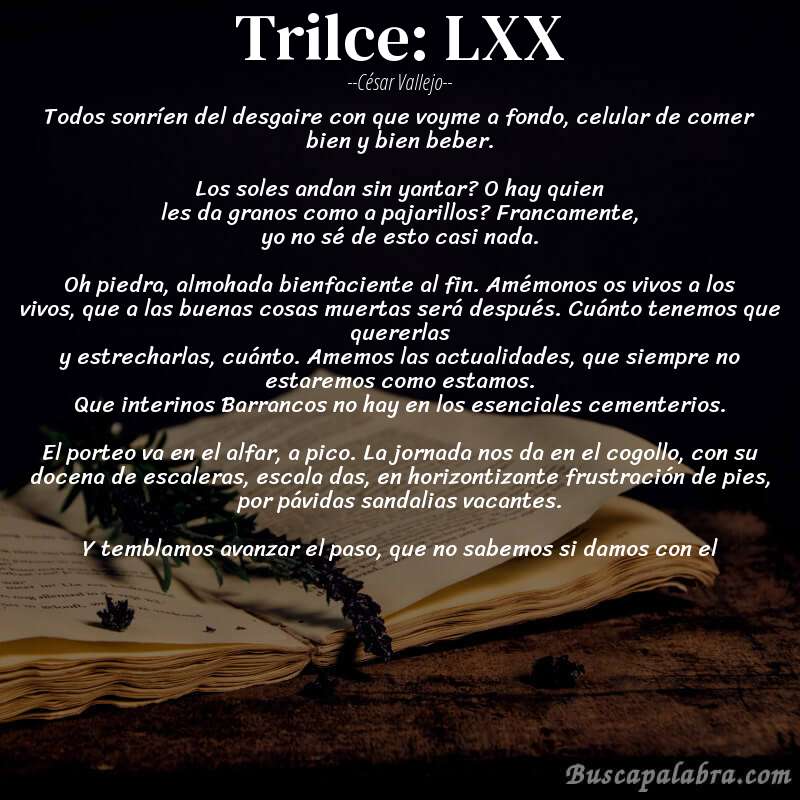 Poema Trilce: LXX de César Vallejo con fondo de libro