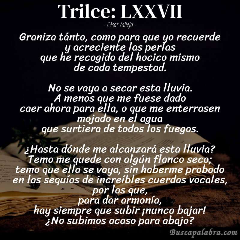 Poema Trilce: LXXVII de César Vallejo con fondo de libro