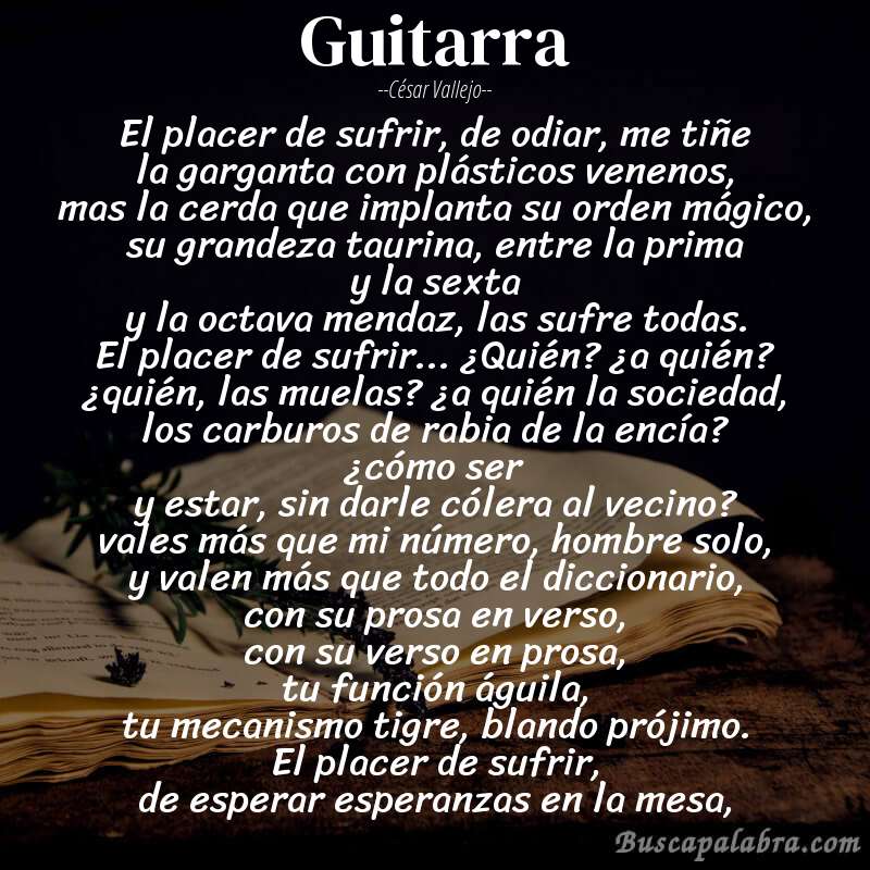Poema guitarra de César Vallejo con fondo de libro