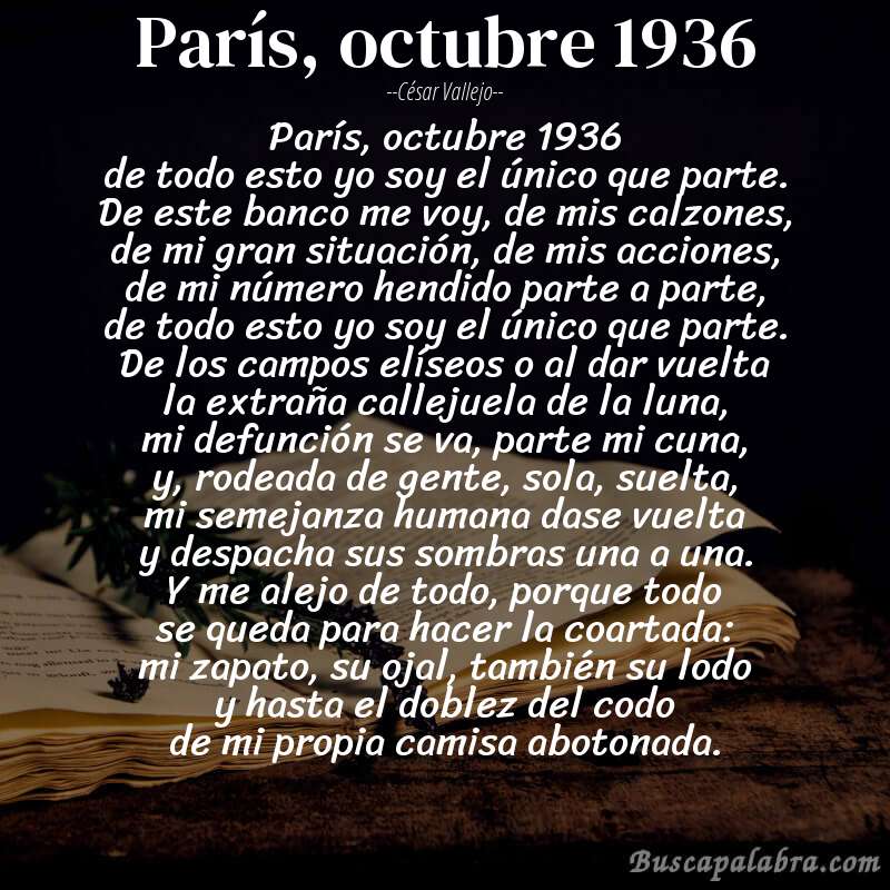 Poema parís, octubre 1936 de César Vallejo con fondo de libro