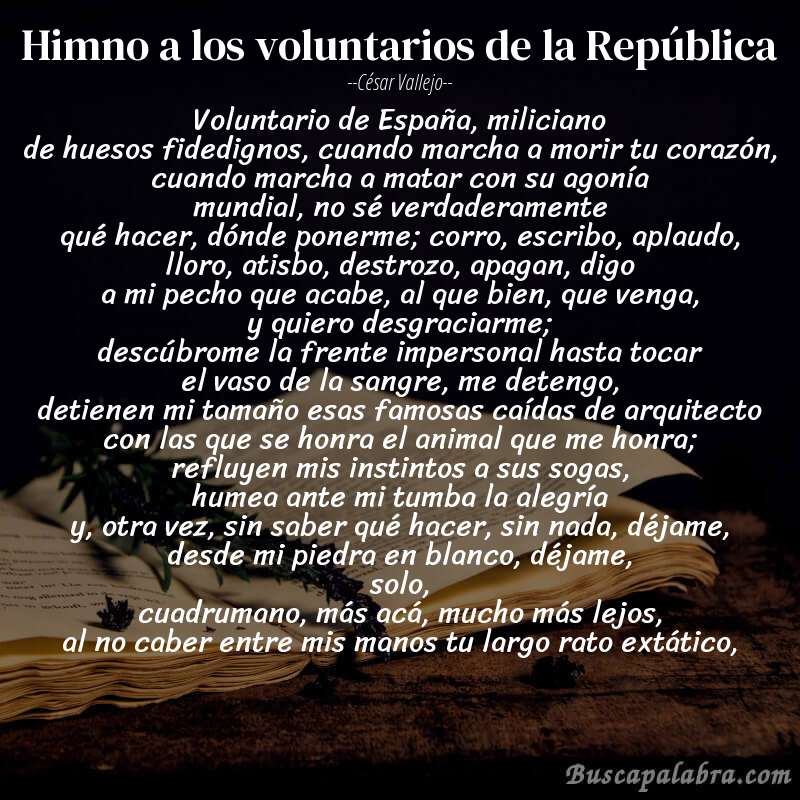 Poema Himno a los voluntarios de la República de César Vallejo con fondo de libro