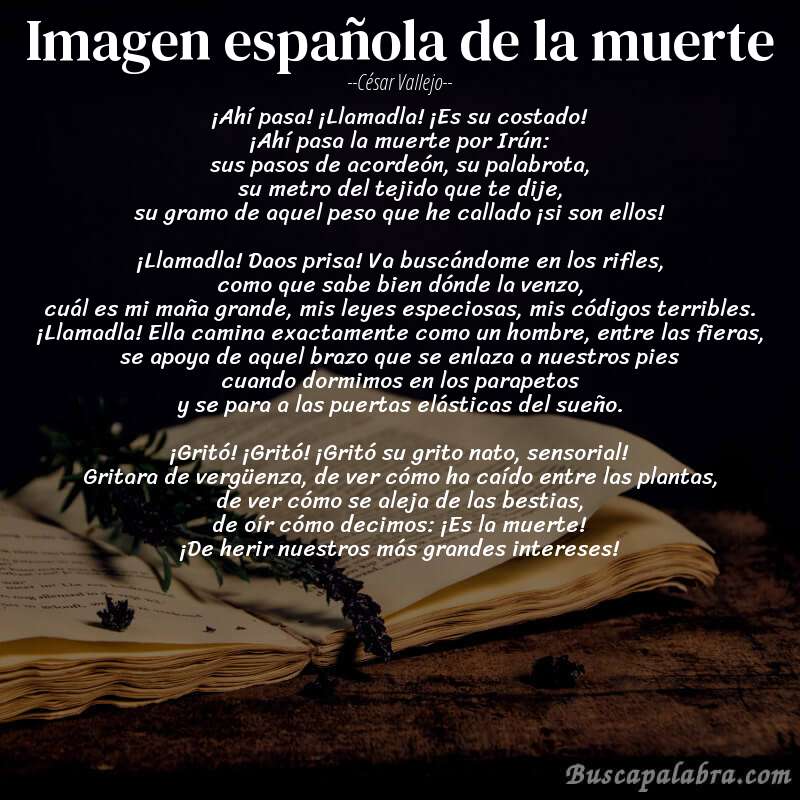 Poema Imagen española de la muerte de César Vallejo con fondo de libro