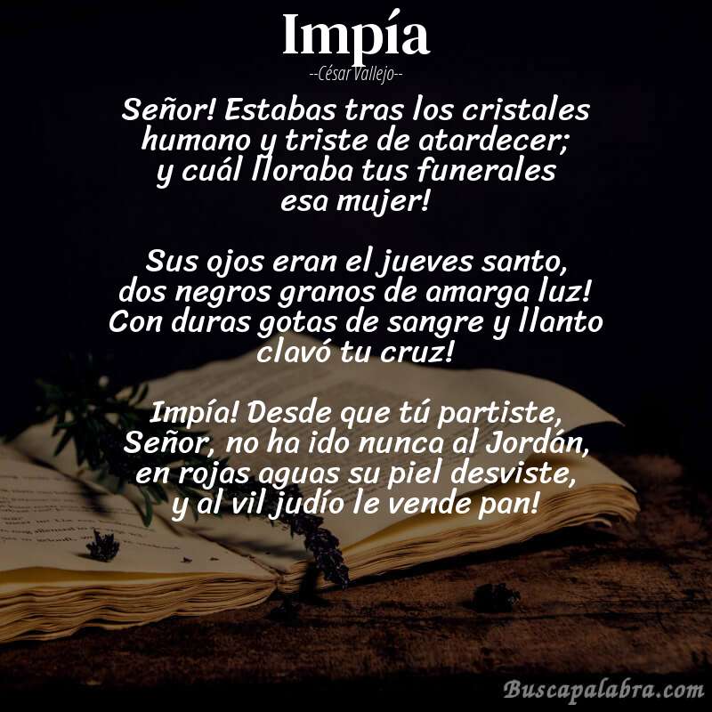 Poema Impía de César Vallejo con fondo de libro