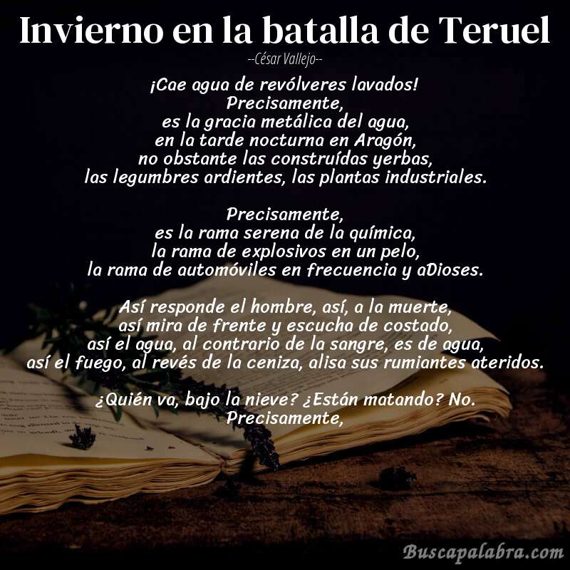 Poema Invierno en la batalla de Teruel de César Vallejo con fondo de libro