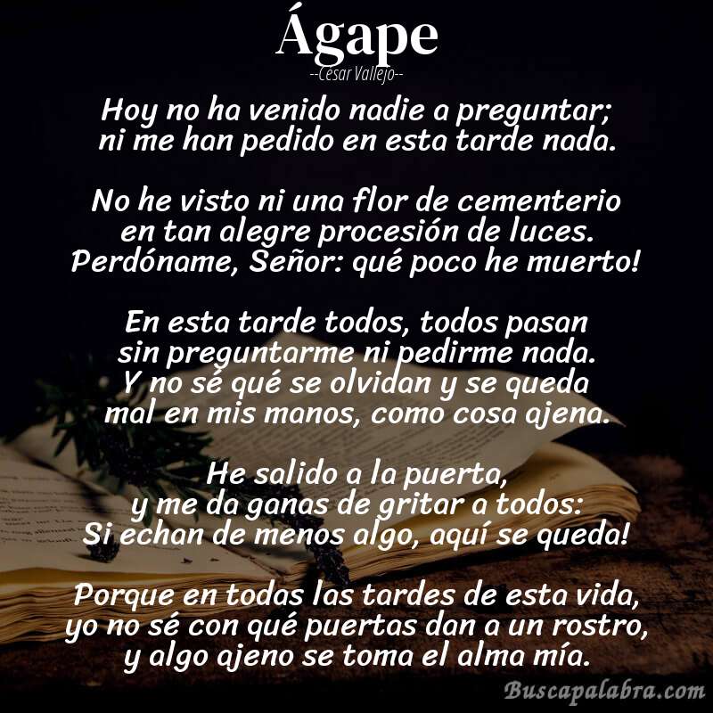 Poema Ágape de César Vallejo con fondo de libro