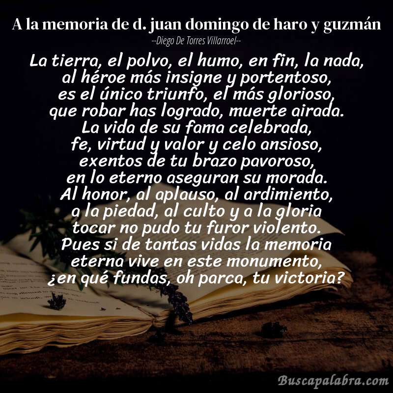 Poema a la memoria de d. juan domingo de haro y guzmán de Diego de Torres Villarroel con fondo de libro