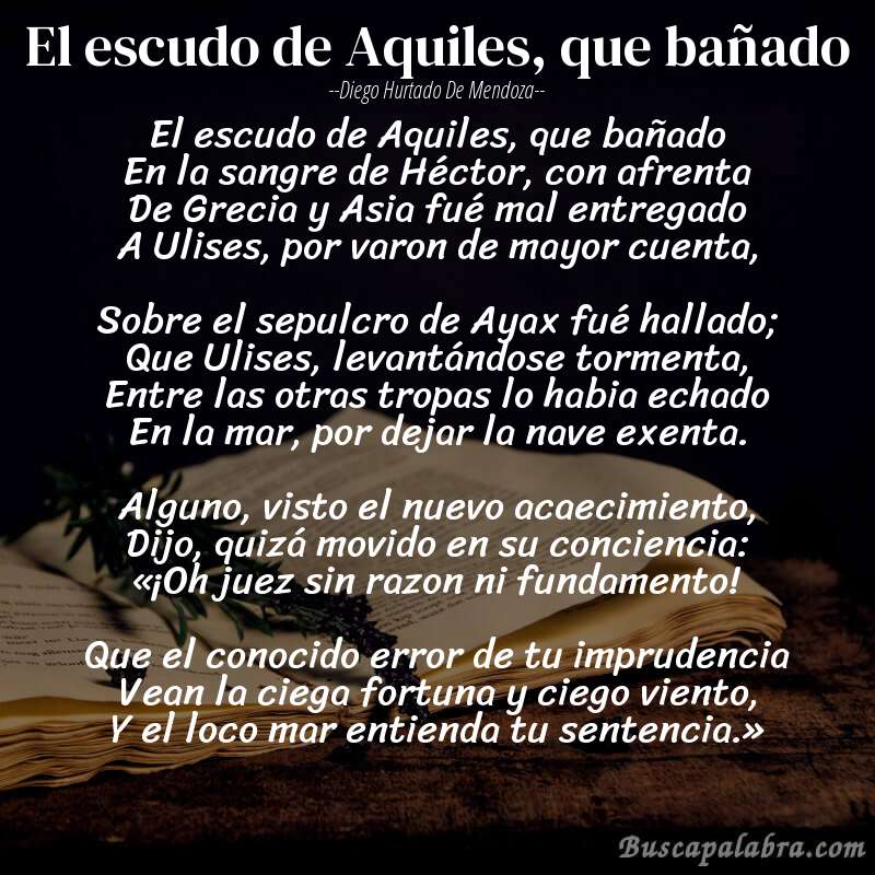 Poema El escudo de Aquiles, que bañado de Diego Hurtado de Mendoza con fondo de libro