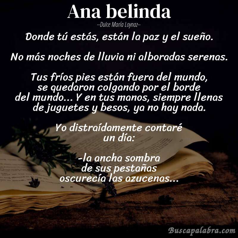 Poema ana belinda de Dulce María Loynaz con fondo de libro