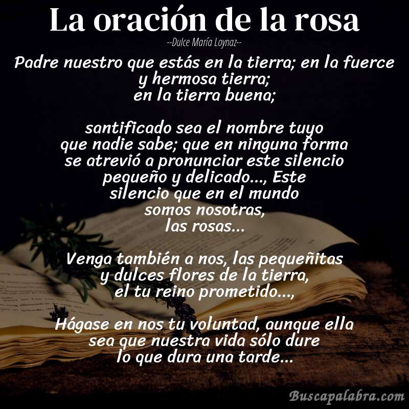 Poema la oración de la rosa de Dulce María Loynaz con fondo de libro