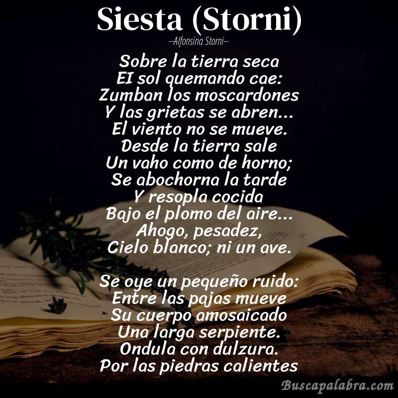 Poema Siesta (Storni) de Alfonsina Storni con fondo de libro