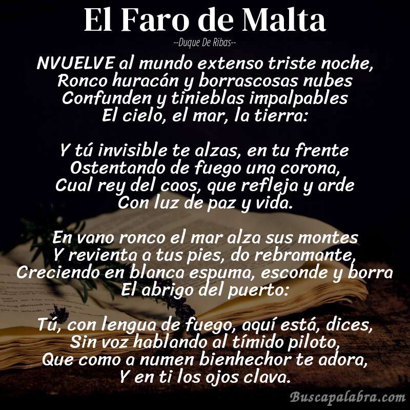 Poema El Faro de Malta de Duque de Ribas con fondo de libro
