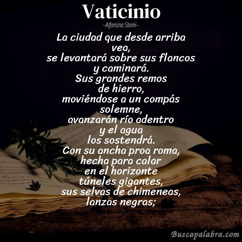 Poema Vaticinio de Alfonsina Storni con fondo de libro