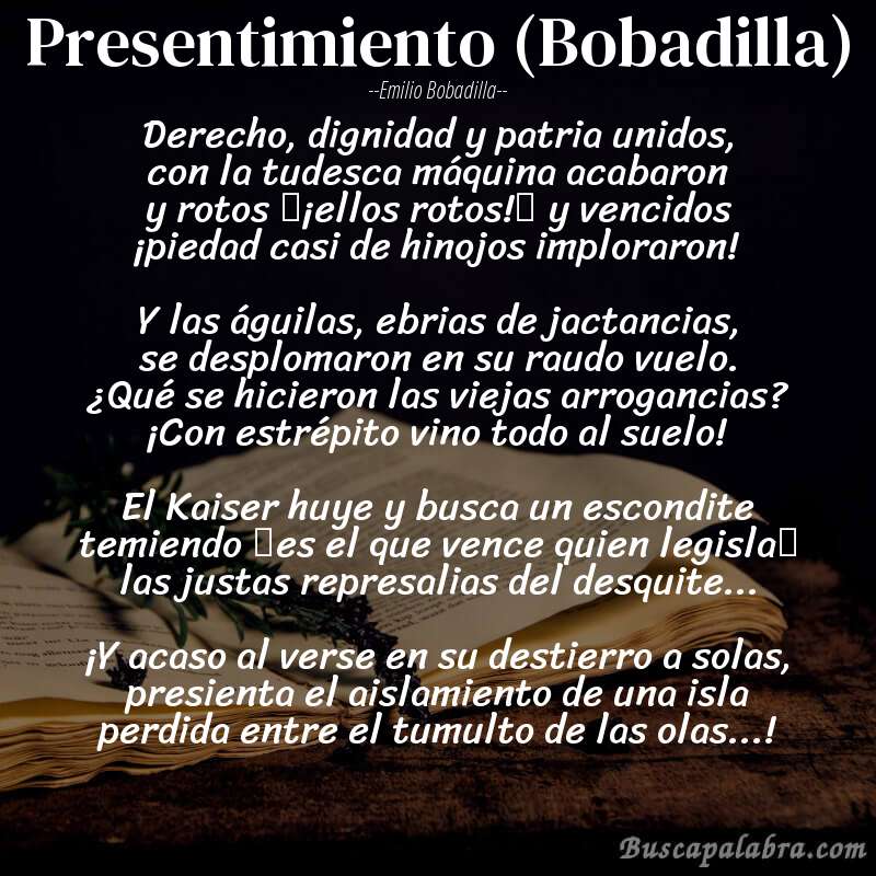 Poema Presentimiento (Bobadilla) de Emilio Bobadilla con fondo de libro
